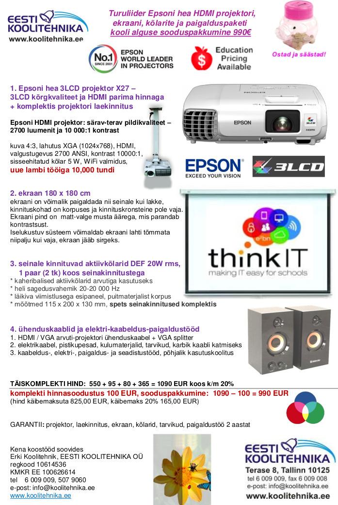 Epson X27 projektorikomplekti sooduspakkumine