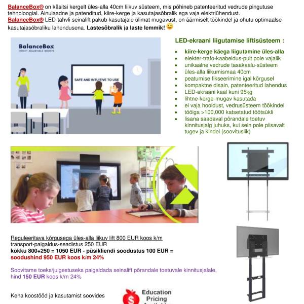 Interaktiivsete LED-puutetahvlite kergelt liikuv-liigutatav seinakinnitus